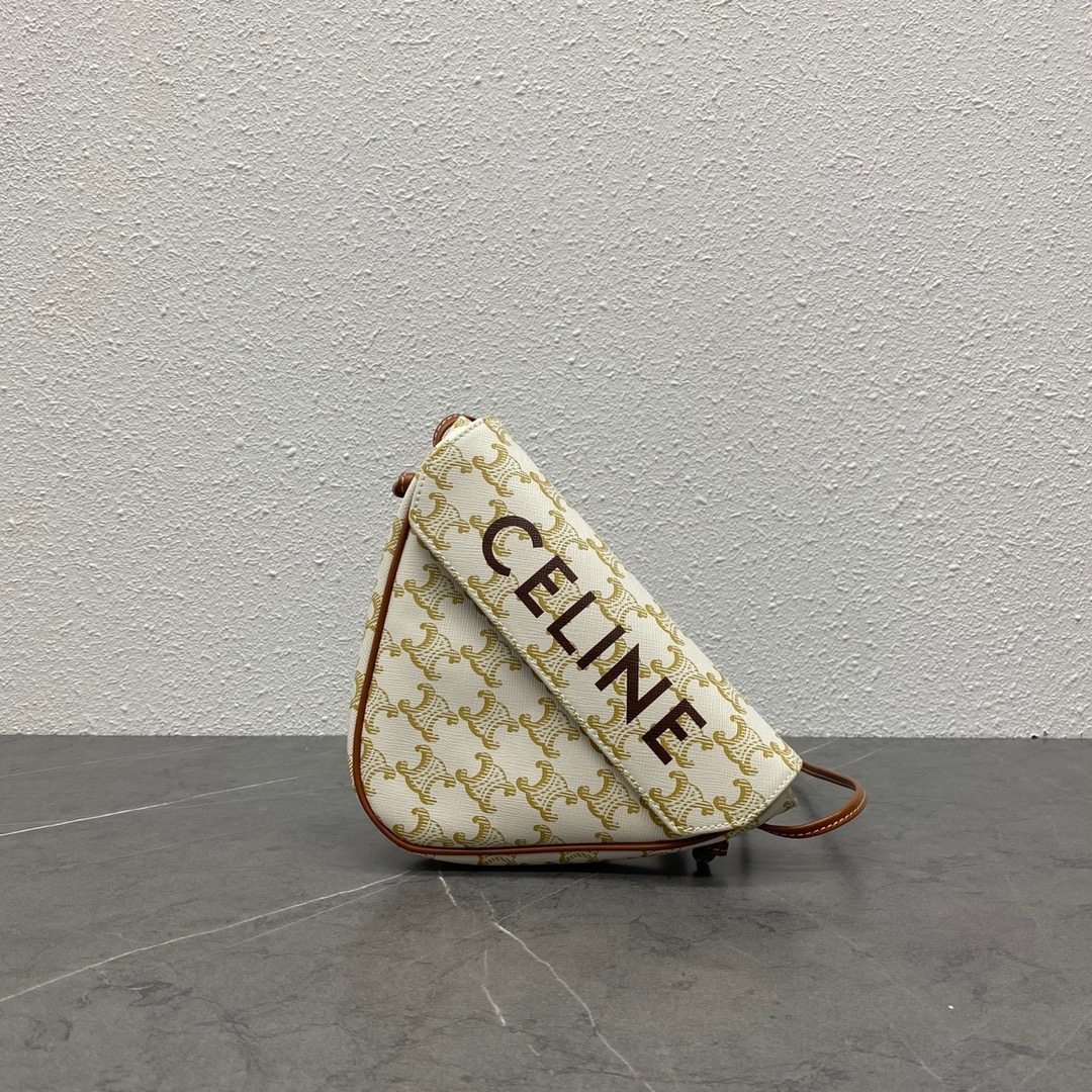 Celine Triangle Tote Shoulder Bag In Triomphe Canvas White 195903